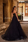Picture of: Prom Dress with Sparkle Tulle and Ruched Corset Top in Black , Style 32680, Back Picture