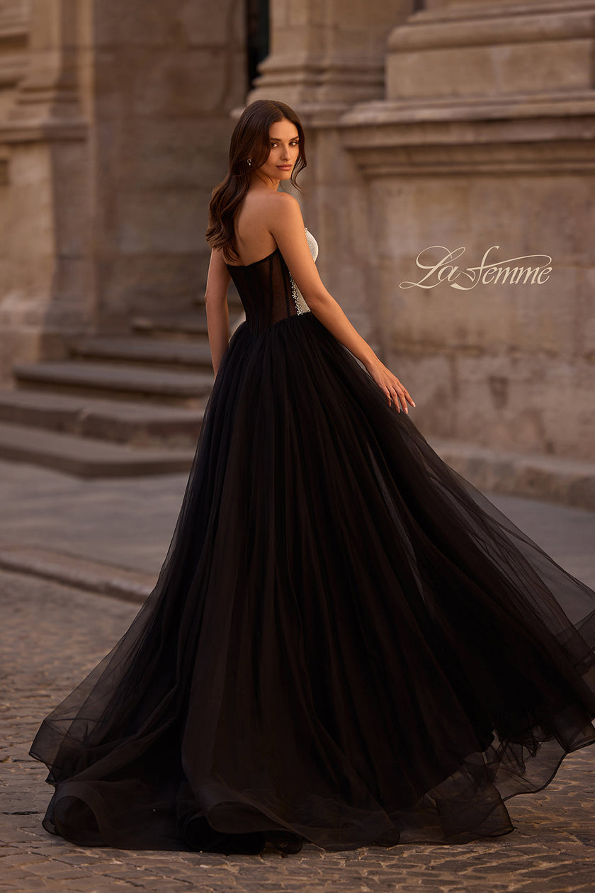 Picture of: Unique Rhinestone Top with Tulle Skirt Prom Dress in Black , Style 32704, Back Picture