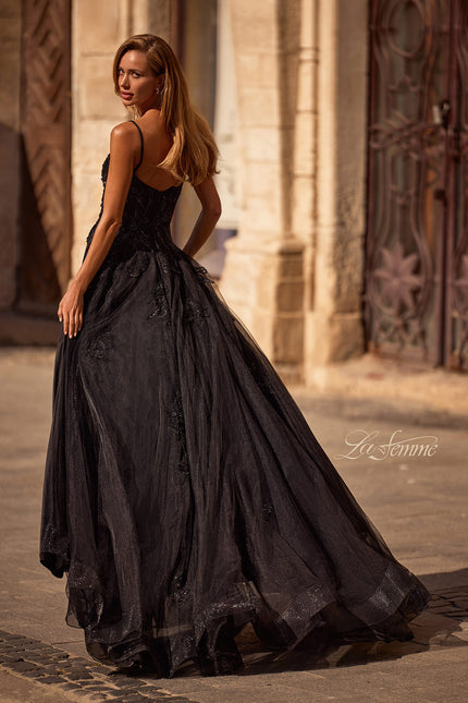 Picture of: Gorgeous A-line Tulle Gown with Beaded Floral Applique in Black , Style 32781, Back Picture
