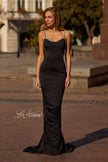 Picture of: Ruched Long Prom Dress with Low Back and Rhinestone Details in Black , Style 32970, Back Picture