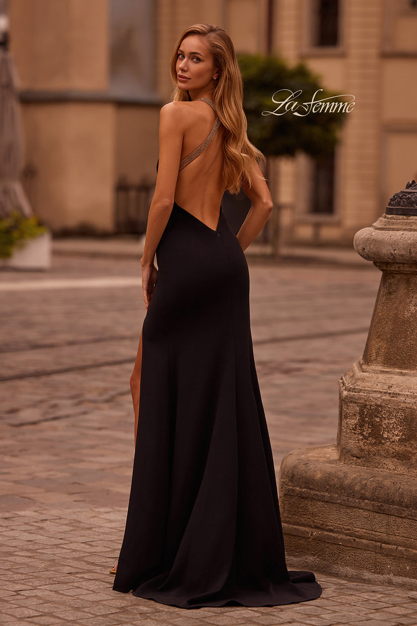 Picture of: Black Evening Dress with Gold Beaded High Neckline in Black , Style: 32976, Back Picture