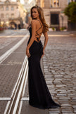 Picture of: Ruched Net Jersey Gown with Square Neckline in Black , Style 33086, Back Picture