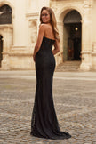Picture of: Strapless Rhinestone Lace Gown with Sheer Corset Bodice in Black, Style: 33518, Back Picture
