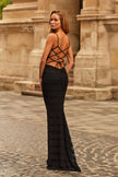 Picture of: Fitted Lace Gown with Strappy Open Back in Black, Style: 33520, Back Picture