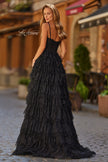 Picture of: Tiered Lace A-Line Gown with Corset Bodice and Slit in Black, Style: 33525, Back Picture
