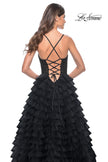 Picture of: Ruffle Tulle Prom Gown with Illusion Lace Bodice and High Slit in Black, Style: 32128, Detail Picture 18