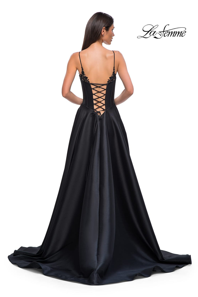 Picture of: Mikado A-line Gown with Lace Detail Neckline in Black , Style 32878, Detail Picture 18