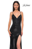 Picture of: Fitted Metallic Jersey Prom Dress with Corset Style Top in Black , Style 32877, Detail Picture 21