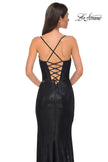 Picture of: Fitted Metallic Jersey Prom Dress with Corset Style Top in Black , Style 32877, Detail Picture 22
