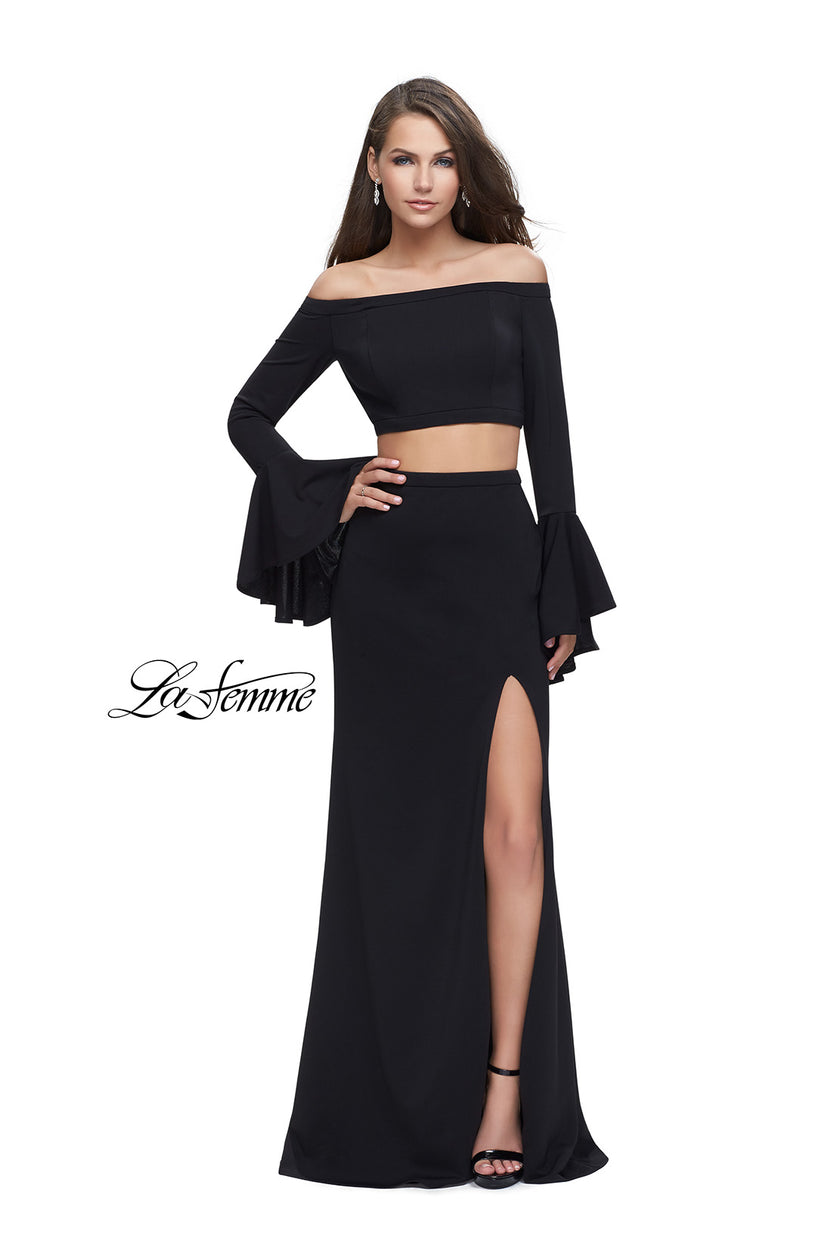 Picture of: Off the Shoulder Two Piece Dress with Flared Sleeves in Black, Style: 25261, Detail Picture 1