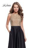 Picture of: Long A Line Dress with Beaded Top and Cut Outs in Black, Style: 25362, Detail Picture 1