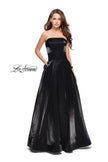 Picture of: Long Strapless Two-Tone Satin Ball Gown with Pockets in Black, Style: 25638, Detail Picture 1