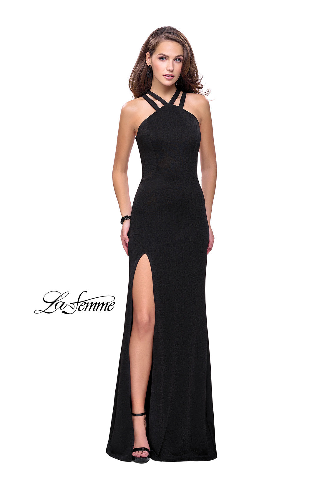 Picture of: High Neck Prom Dress with Halter Double Strap Detail in Black, Style: 25883, Detail Picture 1