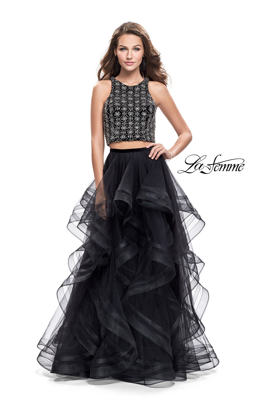 Picture of: Two Piece Ball Gown with Tulle Skirt and Beading in Black, Style: 26233, Detail Picture 1