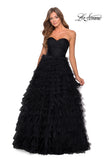 Picture of: Cascading Tulle Strapless Gown with Ruching in Black, Style: 28345, Detail Picture 1