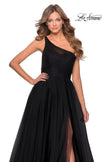 Picture of: One Shoulder Tulle Ball Gown with Pockets in Black, Style: 28383, Detail Picture 1