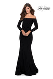 Picture of: Off the Shoulder Long Sleeve Jersey Prom Dress in Black, Style: 28754, Detail Picture 1