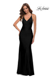Picture of: Fitted Long Jersey Gown with Criss Cross Bodice in Black, Style 29848, Detail Picture 1