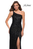 Picture of: Sequin Gown with One Shoulder Top and Open Back in Black, Style 29962, Detail Picture 1