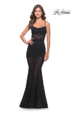 Picture of: Romper Lace Dress with Sheer Skirt and Lace Up Back in Black, Style: 31253, Detail Picture 1