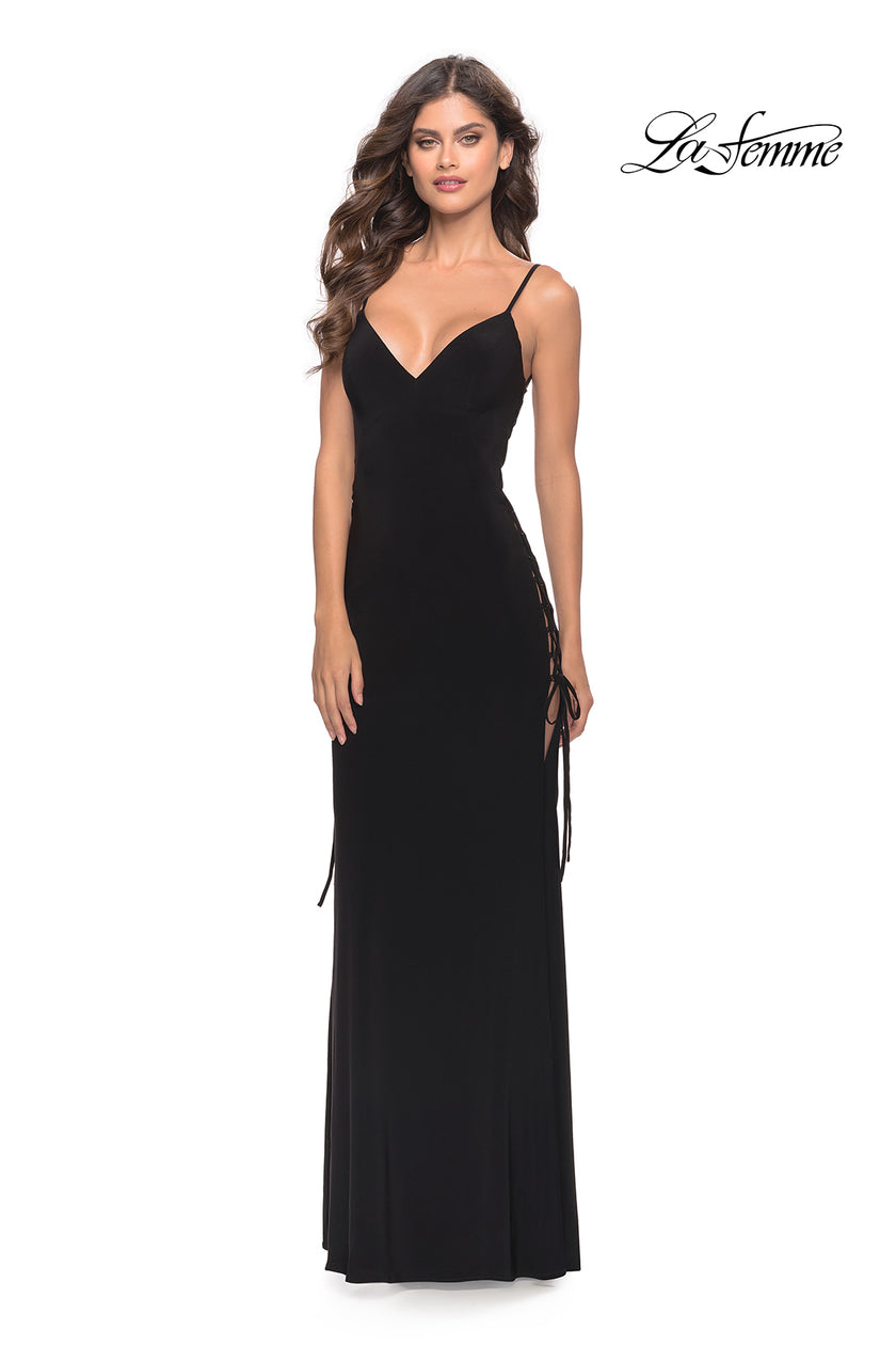 Picture of: Matte Jersey Dress Featuring Open Lace Up Sides in Black, Style: 31311, Detail Picture 1