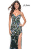 Picture of: Floral Embroidered and Sequin Print Gown with Lace Up Back in Black, Style: 31992, Detail Picture 1
