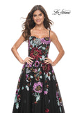 Picture of: Sequin Floral Print A-Line Tulle Gown with High Slit in Black, Style: 32019, Detail Picture 1