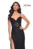 Picture of: Scallop Detail Lace Fitted Prom Dress with Illusion Bodice in Black, Style: 32080, Detail Picture 1
