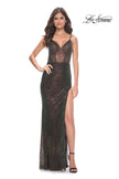 Picture of: Multi Color Rhinestone Fishnet Gown with Illusion Bodice in Black, Style: 32177, Detail Picture 1