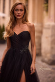 Picture of: Strapless A-line Tulle Dress with Floral Waist Detail in Black , Style: 32789, Detail Picture 1
