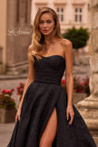Picture of: Textured Jacquard Evening Gown with Strapless Top in Black , Style: 32893, Detail Picture 1