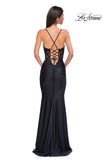 Picture of: Lovely Ruched Jersey Dress with Sequin Lace Beaded Bodice in Black , Style 32920, Detail Picture 1