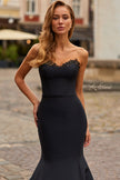 Picture of: Strapless Mermaid Gown with Lace-Trimmed Sweetheart Neckline in Black, Style: 33438, Detail Picture 1
