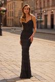 Picture of: Lace Gown with Sheer Bodice and Fitted Skirt in Black, Style: 33490, Detail Picture 1
