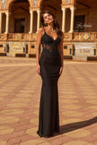 Picture of: Lace Sheer Bodice Jersey Gown with Low Back in Black, Style: 33722, Detail Picture 1
