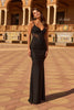 Picture of: Lace Sheer Bodice Jersey Gown with Low Back in Black, Style: 33722, Detail Picture 1