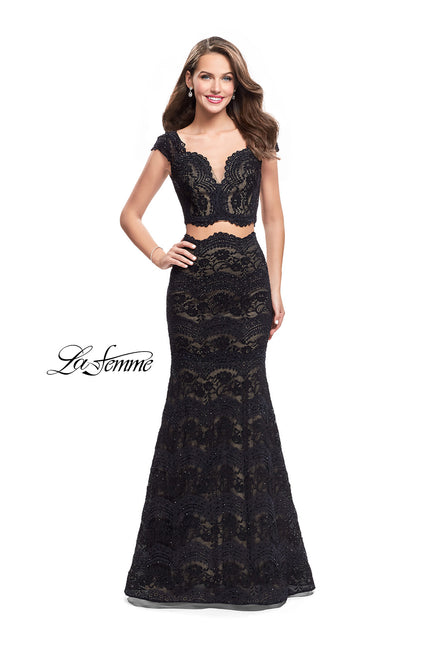 Picture of: Two Piece Mermaid Dress with Metallic Beading in Black, Style: 25918, Detail Picture 2