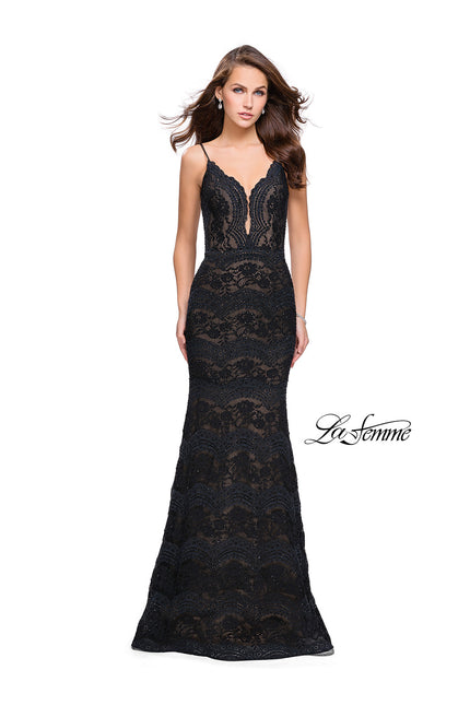 Picture of: Beaded Lace Prom Dress with Mermaid Skirt in Black, Style: 26106, Detail Picture 2