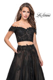 Picture of: Off the Shoulder Two Piece Gown with Polka Dot Print in Black, Style: 26110, Detail Picture 2
