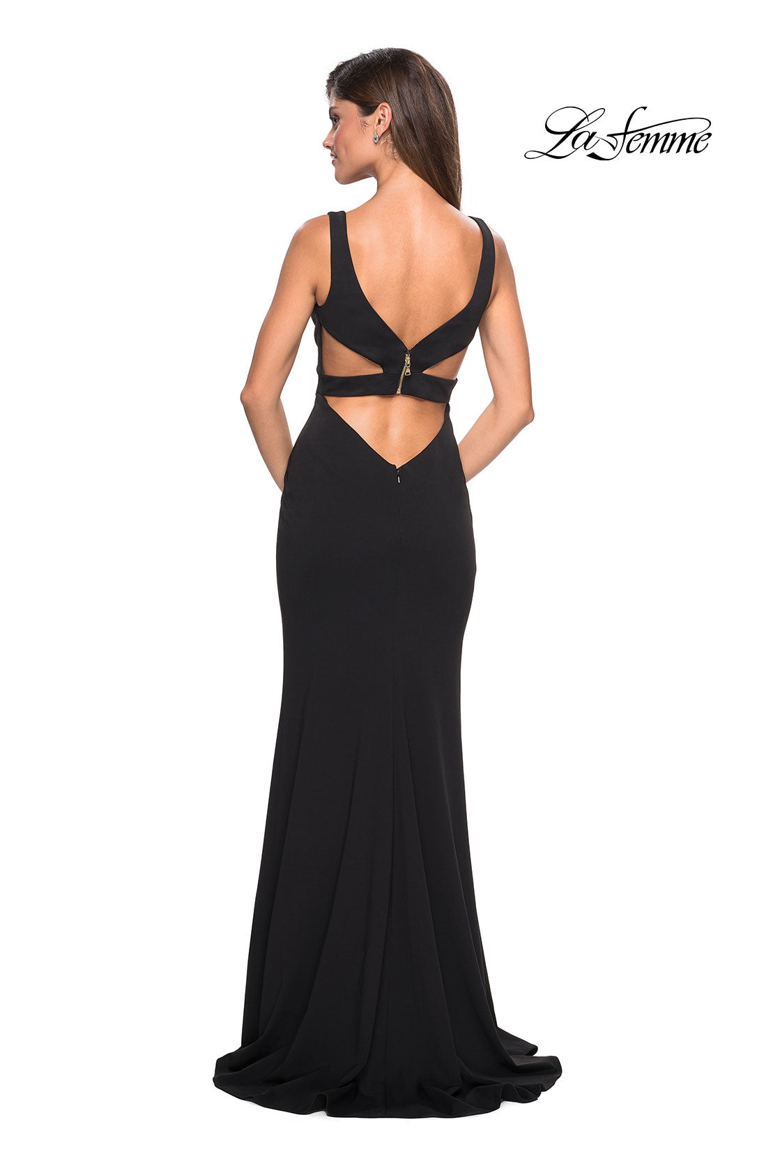 Picture of: Long Jersey Prom Dress with Cut Out Back Detail in Black, Style: 27181, Detail Picture 2