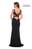 Picture of: Long Jersey Prom Dress with Cut Out Back Detail in Black, Style: 27181, Detail Picture 2