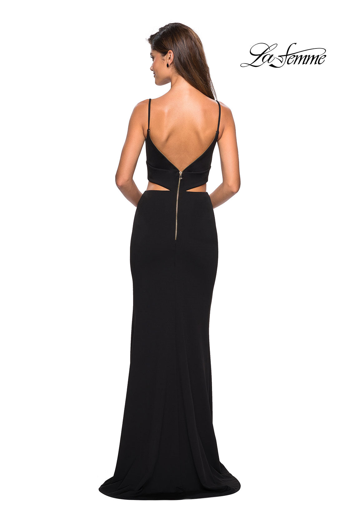 Picture of: Mock Two Piece Prom Dress with Front and Back Zippers in Black, Style: 27453, Detail Picture 2