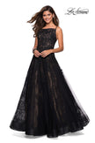 Picture of: Tulle and Lace Long Evening Gown with Pockets in Black, Style: 27488, Detail Picture 2