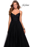 Picture of: Long Tulle Pleated Bodice Prom Gown with Pockets in Black, Style: 28123, Detail Picture 2