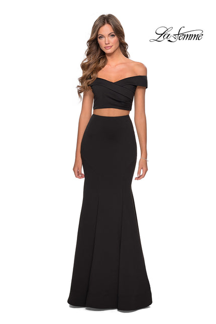 Picture of: Two Piece Off The Shoulder Dress with Pleated Top in Black, Style: 28521, Detail Picture 2