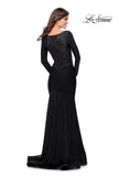 Picture of: Black Long Sleeve Gown with Plunging Neckline in Black, Style: 28906, Detail Picture 2