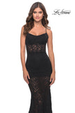 Picture of: Romper Lace Dress with Sheer Skirt and Lace Up Back in Black, Style: 31253, Detail Picture 2