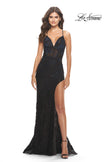 Picture of: Rhinestone Lace Embellished Prom Dress with High Side Slit in Black, Style: 31288, Detail Picture 2