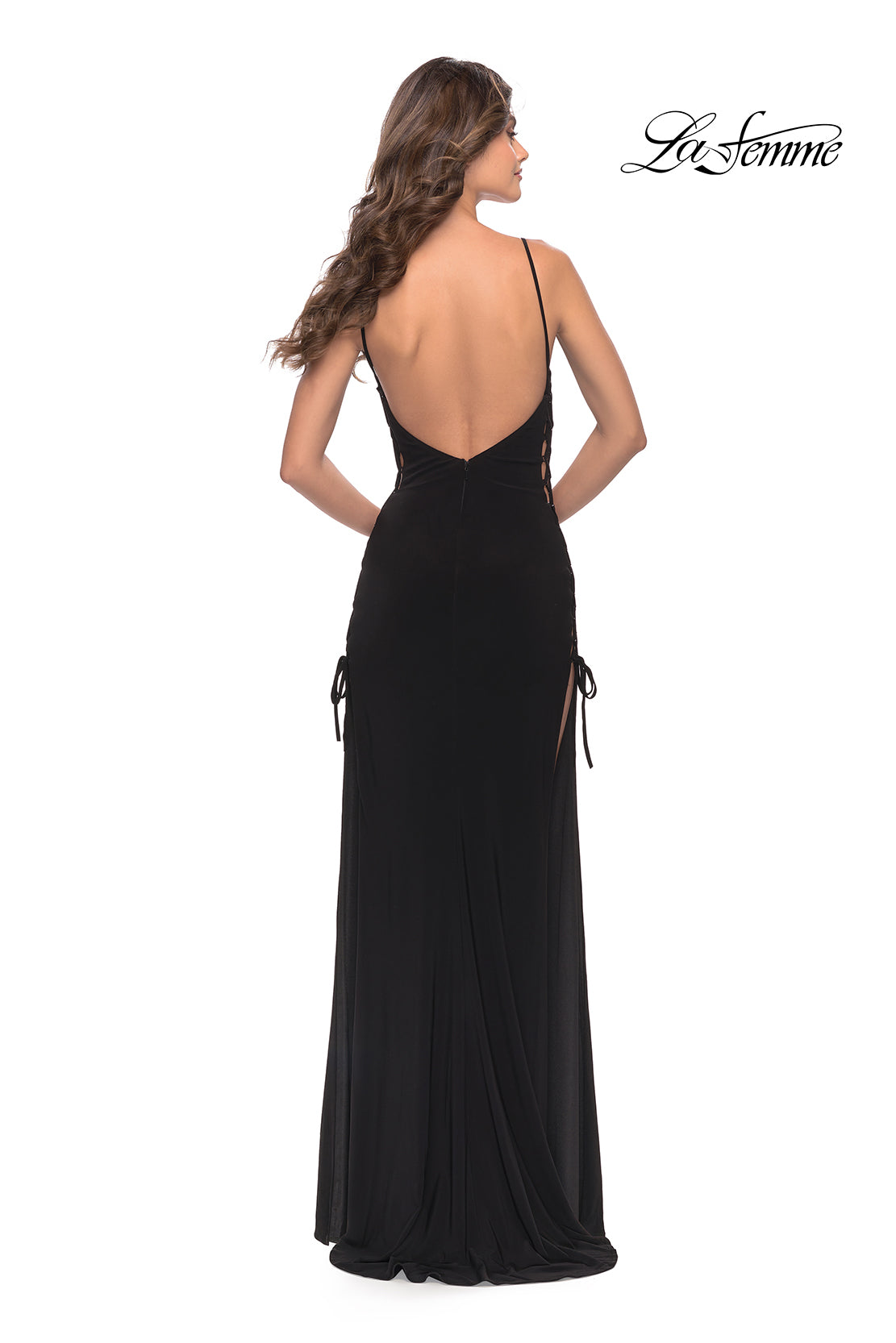 Picture of: Matte Jersey Dress Featuring Open Lace Up Sides in Black, Style: 31311, Detail Picture 2