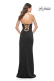 Picture of: Fitted Strapless Prom Dress with Rhinestone Embellished Neckline and Slit in Black, Style: 31977, Detail Picture 2